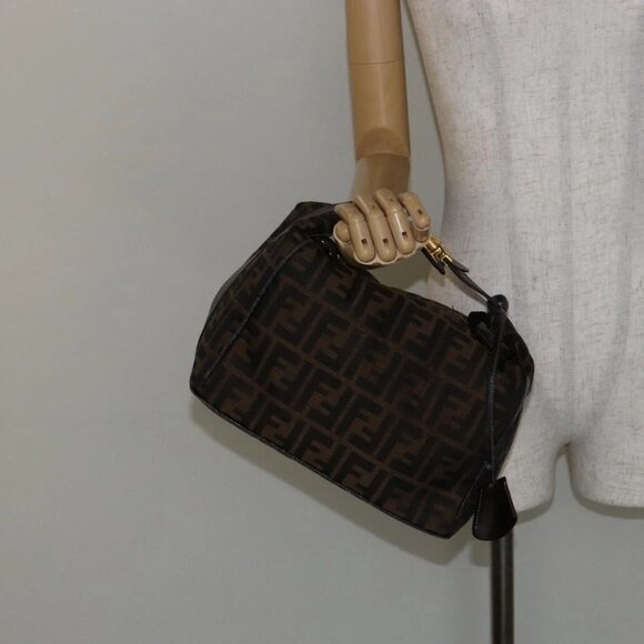 FENDI Zucca Canvas Vanity Hand Bag Black Brown Auth bs29458 - Picture 1 of 16